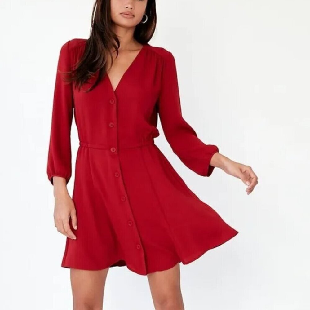 Aritzia Babaton Button Up Long Sleeve Day Dress Red Size  Medium